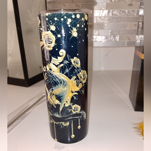 NEW Fashion Black and Gold Tumbler with Yellow Pom Pom Keychain - Picture 7 of 10